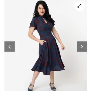 Unique Vintage 1950s Damask Baltimore Swing Dress